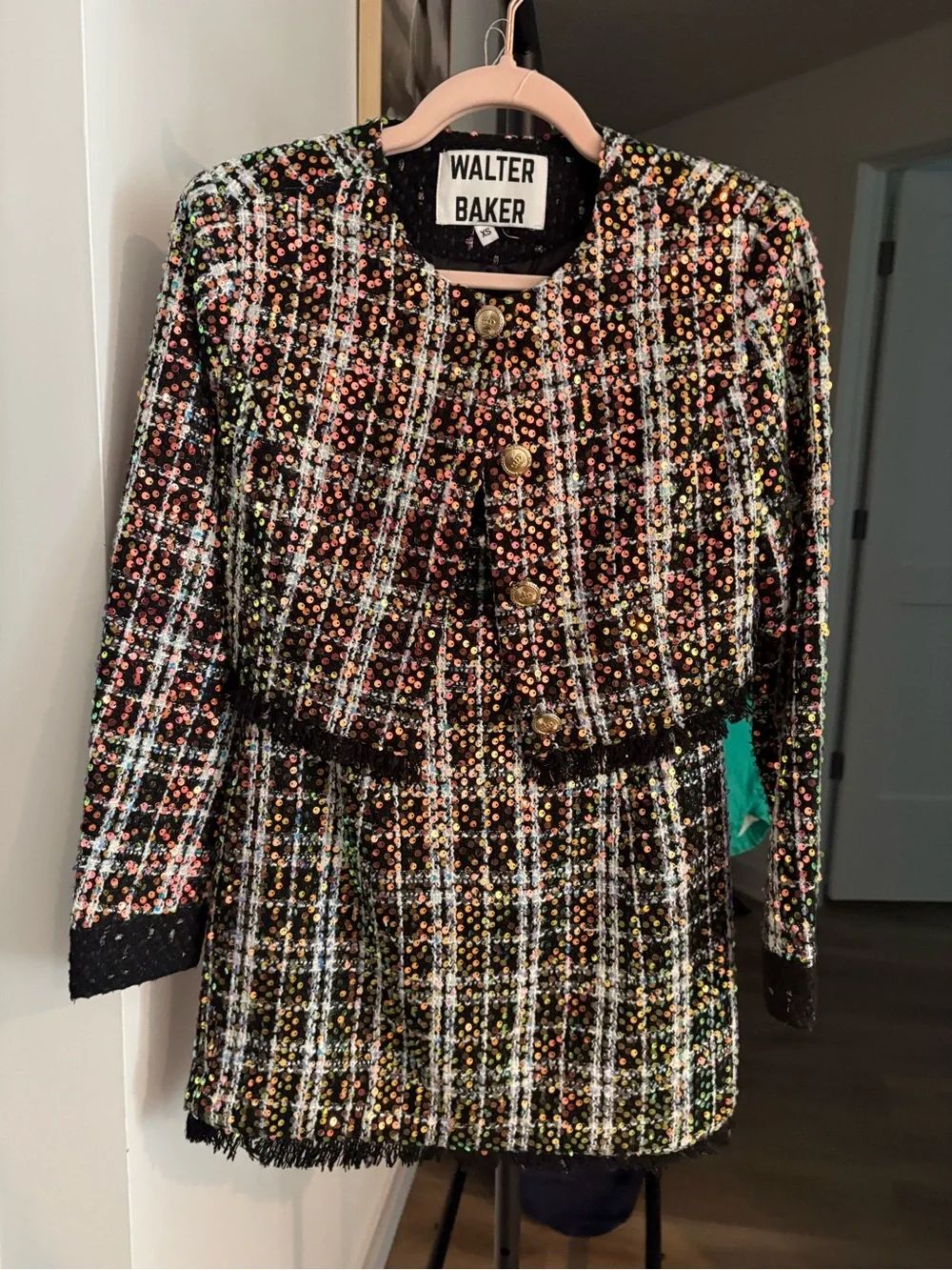 Walter Baker Black Multicolor Sequin Strapless Dress and Blazer